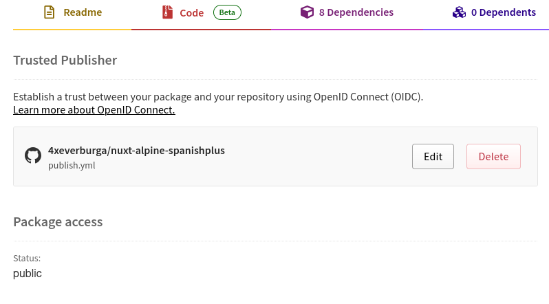 Configuración de trusted publisher en npmjs
