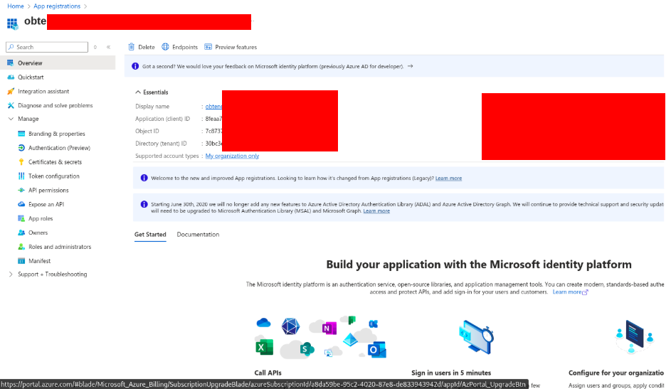 App registration panel