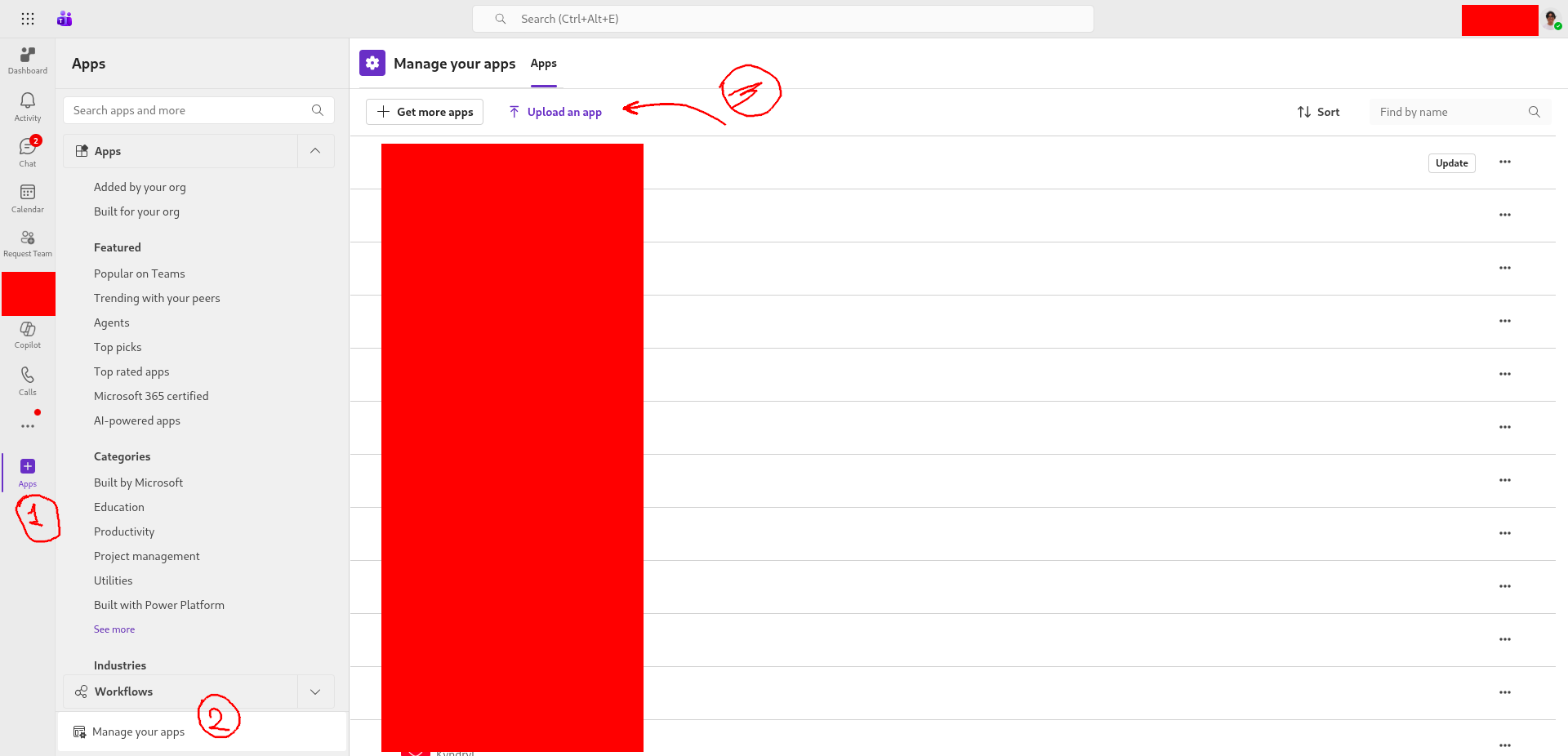 Uploading the app to Teams request